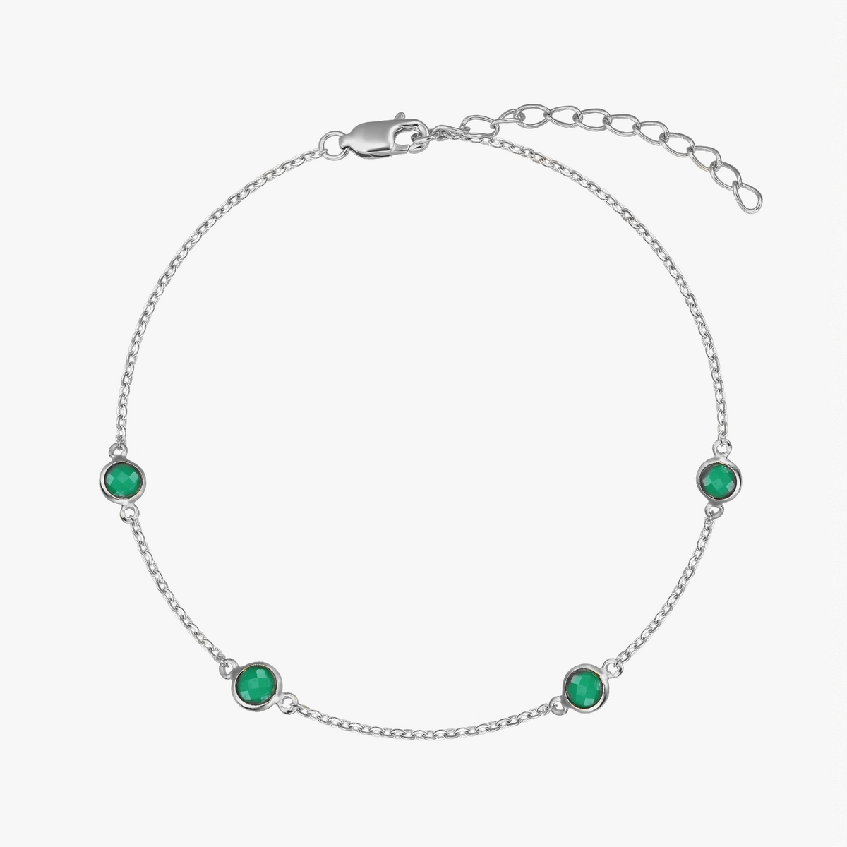 Ezüst Birthstone májusi karkötő - Zöld Onix - Indira