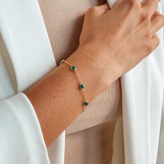 Birthstone Golden May Ezüst Karkötő - Zöld Onix - Indira
