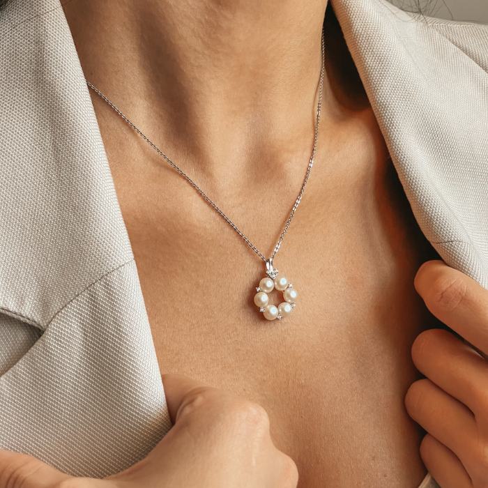 Ezüst nyaklánc Pearl Crown - Természetes Gyöngyök - Indira