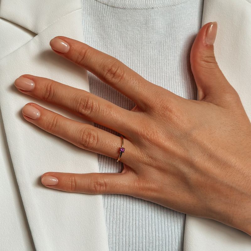 Birthstone Golden Február ezüst gyűrű - Ametiszt - Indira