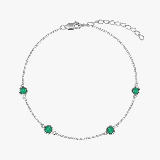Ezüst Birthstone májusi karkötő - Zöld Onix - Indira