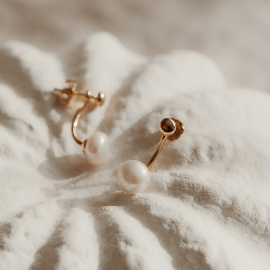 Golden Pearl Jacket ezüst fülbevaló - Természetes gyöngyök - Indira