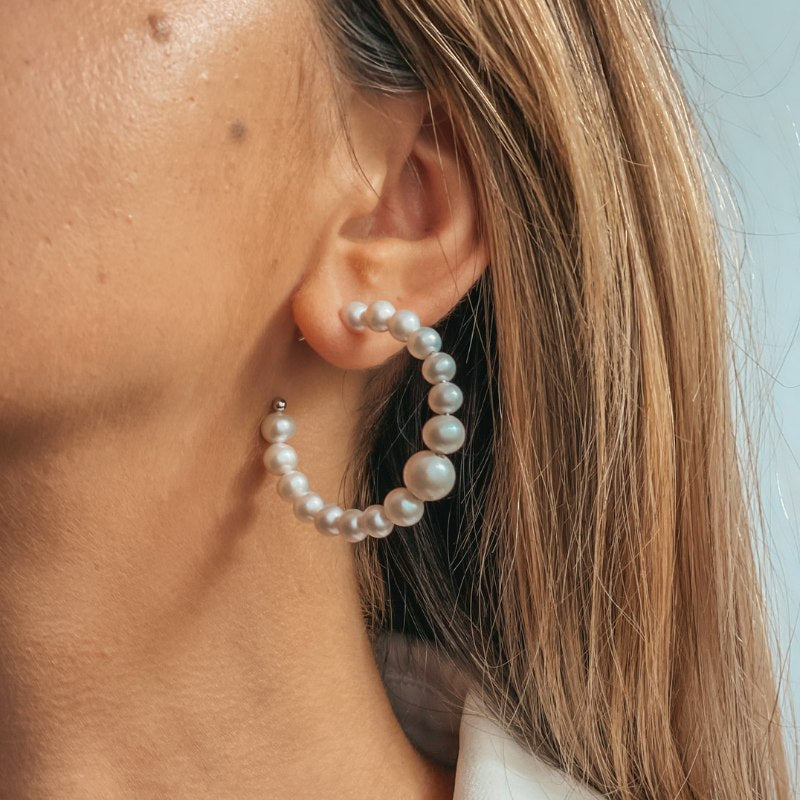 Pearl Hoops ezüst fülbevaló - Természetes gyöngyök - Indira