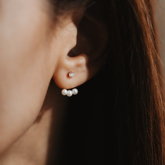 Trio Ear Jacket arany fülbevaló - Természetes gyöngyök - Indira