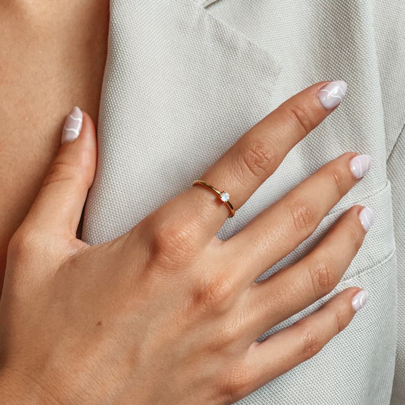 Birthstone Golden June Ezüst Gyűrű - Holdkő - Indira
