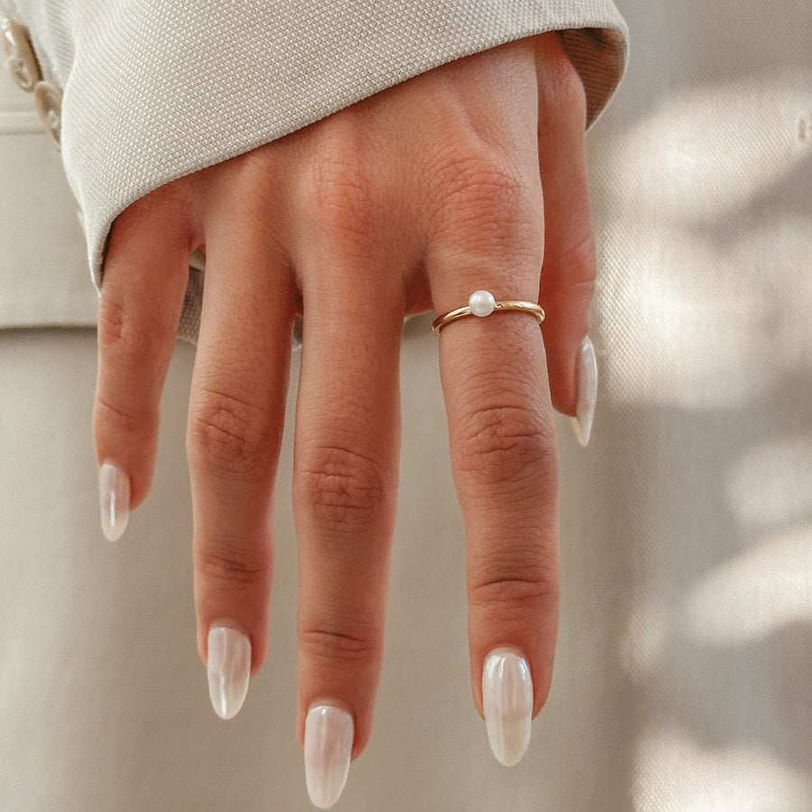 Golden Pearl Solitaire ezüstgyűrű - Indira
