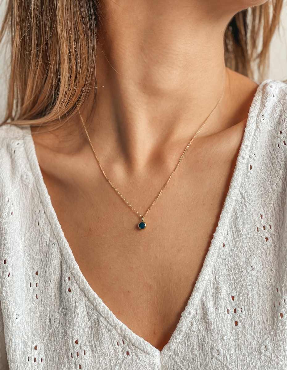 Birthstone Golden Szeptember Ezüst Nyaklánc - Zafír - Indira