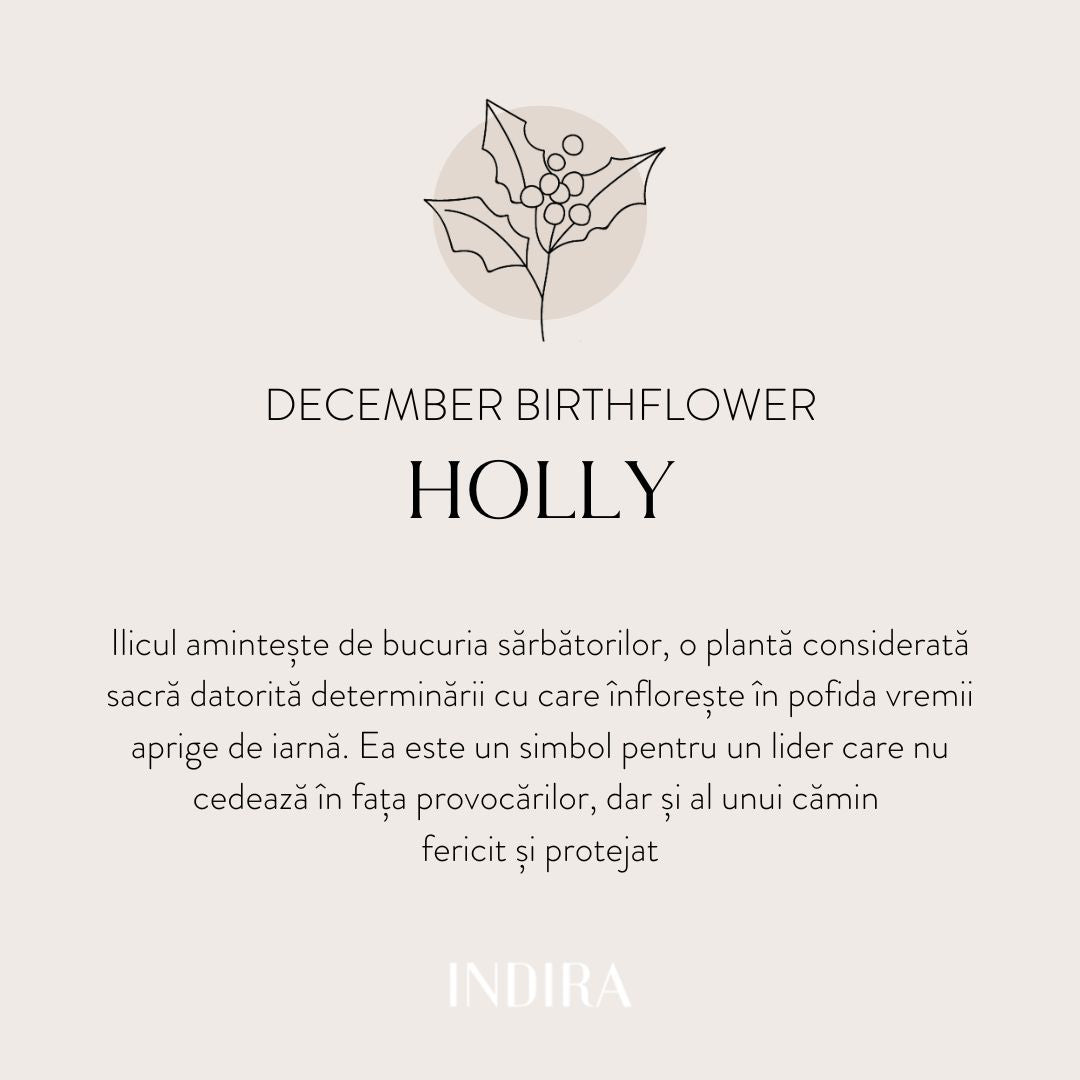 Ezüst Birth Flower Golden nyaklánc - December Holly - Indira