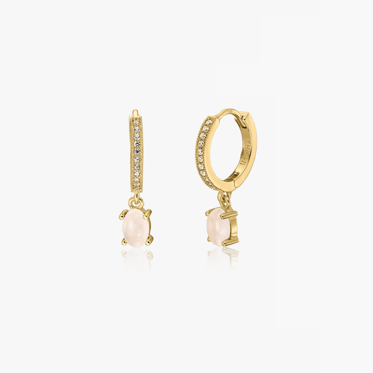 Golden Gem ezüst fülbevaló huggies - Rózsakvarc - Indira