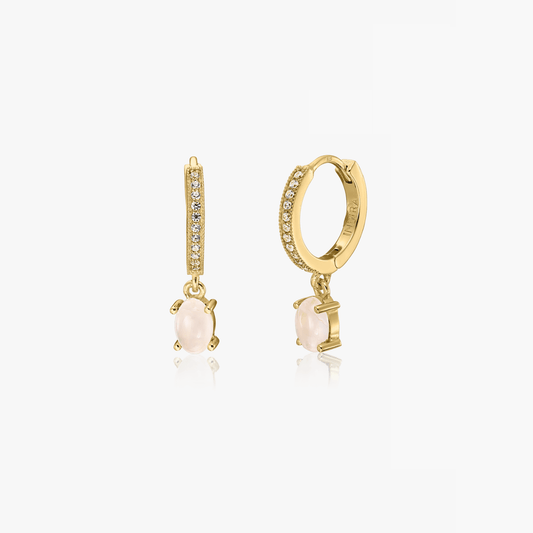 Golden Gem ezüst fülbevaló huggies - Rózsakvarc - Indira