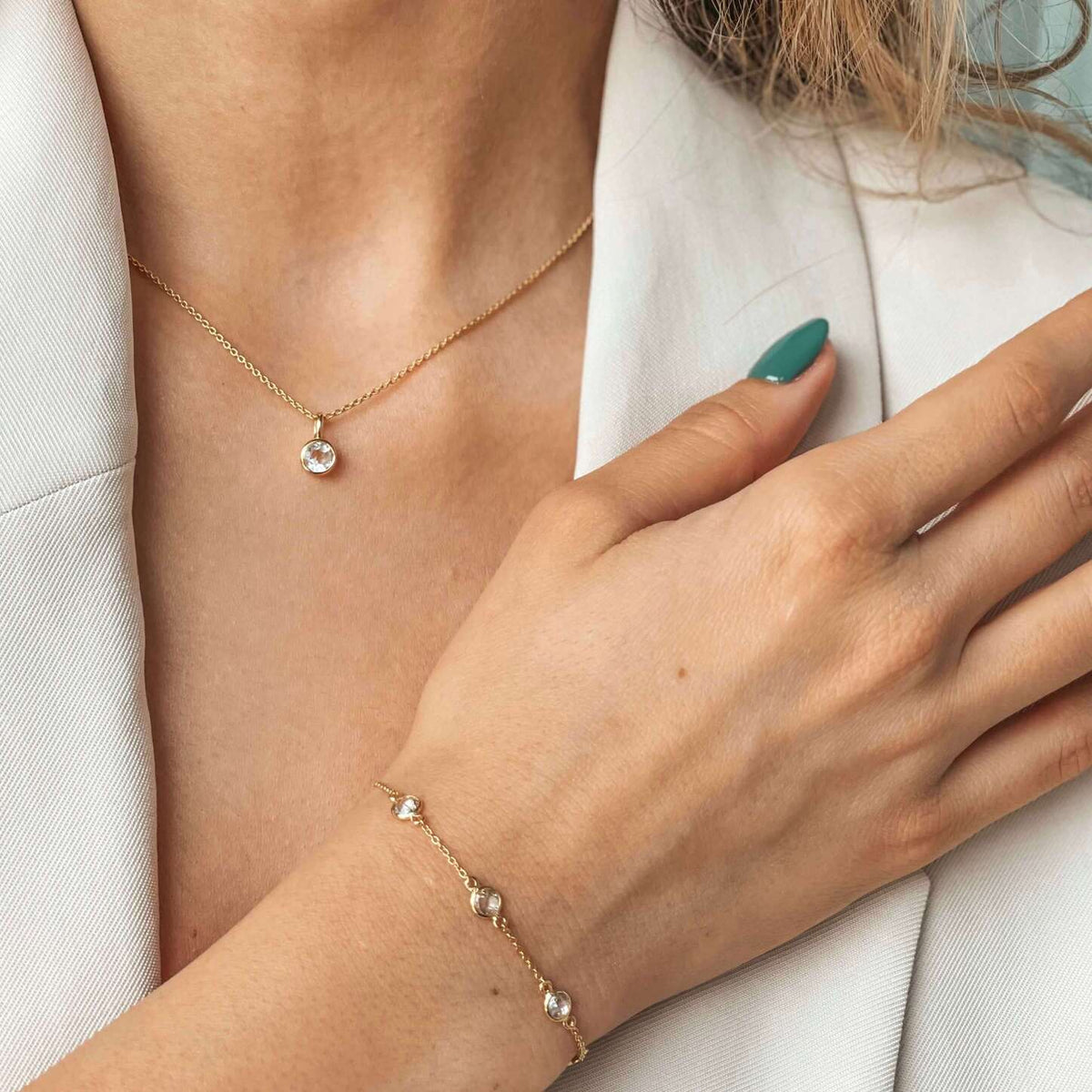 Birthstone Golden áprilisi ezüst nyaklánc - Fehér Topáz - Indira