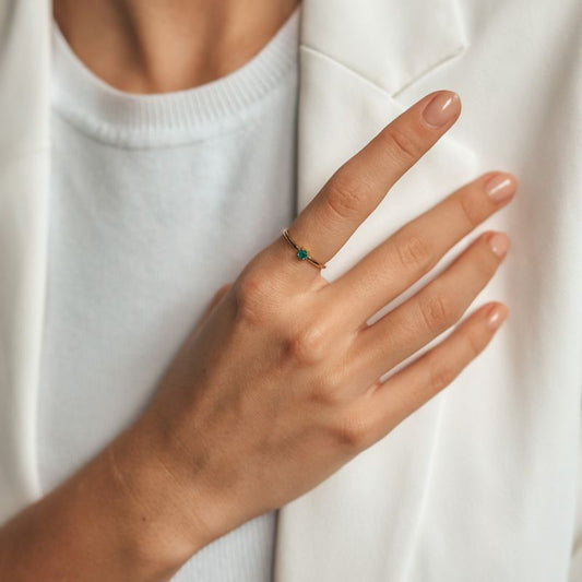 Birthstone Golden májusi ezüst gyűrű - Zöld ónix - Indira