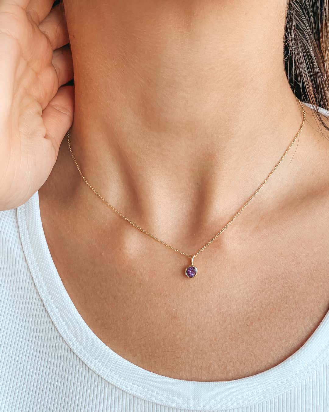 Ezüst Birthstone Golden Február nyaklánc - Ametiszt - Indira