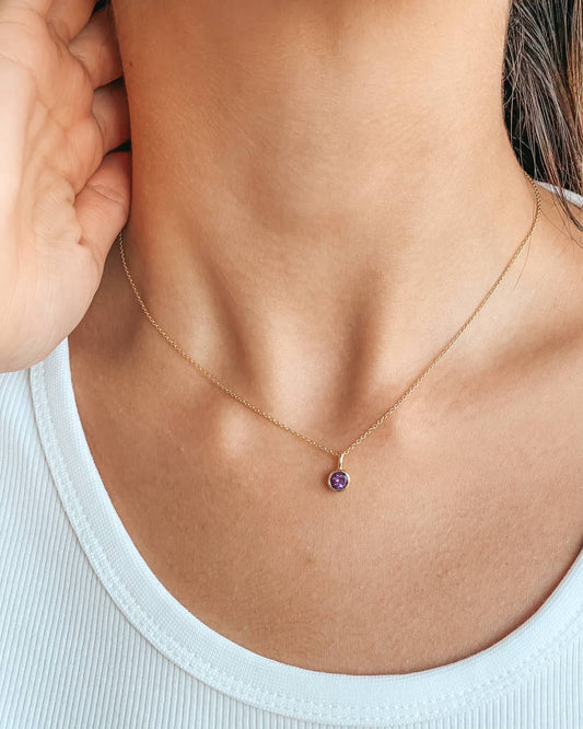 Ezüst Birthstone Golden Február nyaklánc - Ametiszt - Indira