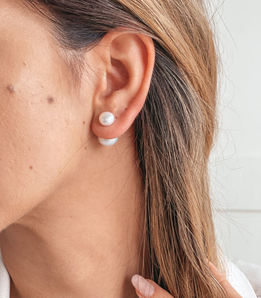 Ezüst Double Pearl Studs fülbevaló - Természetes gyöngyök - Indira