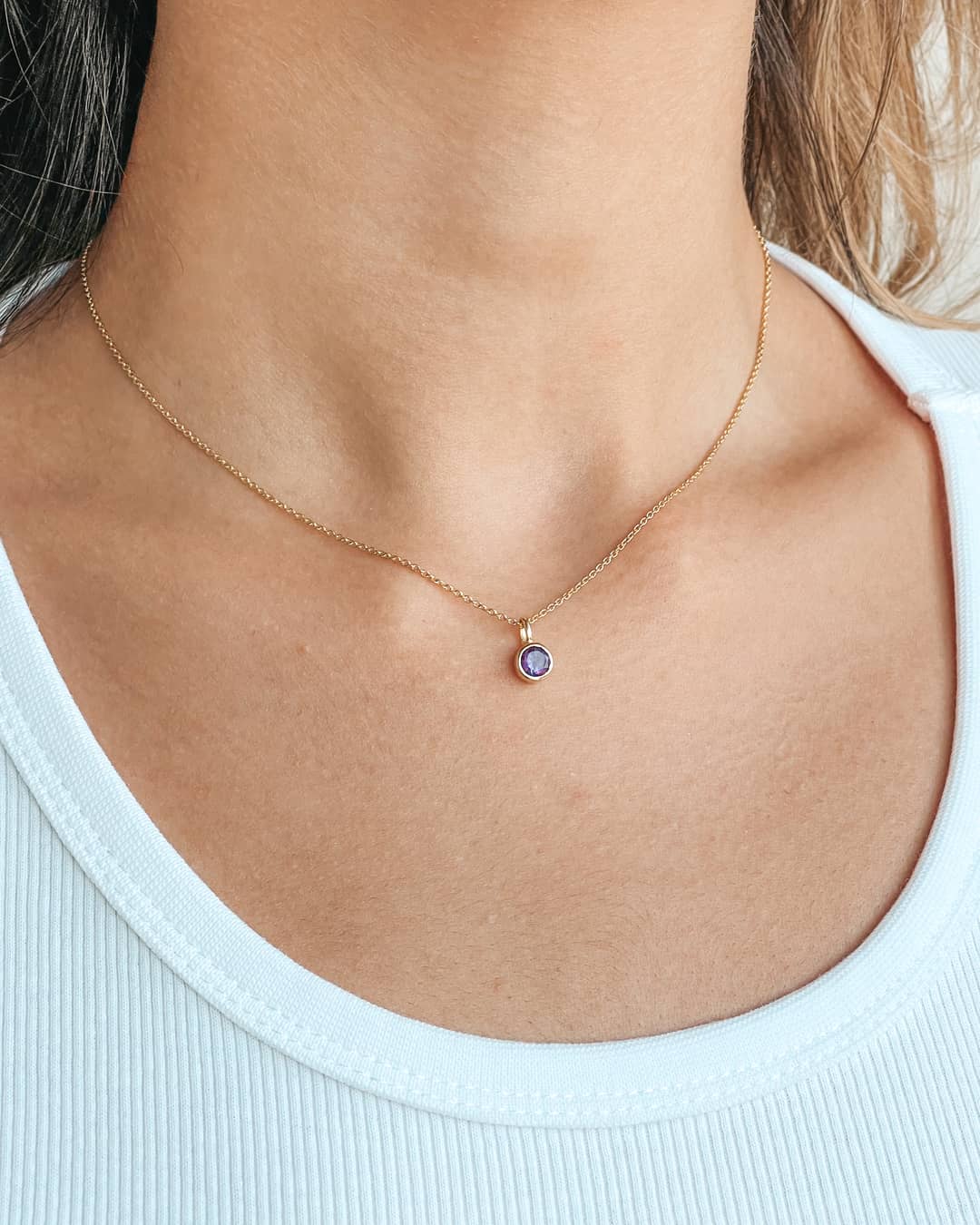 Ezüst Birthstone Golden Február Nyaklánc - Ametiszt - Indira